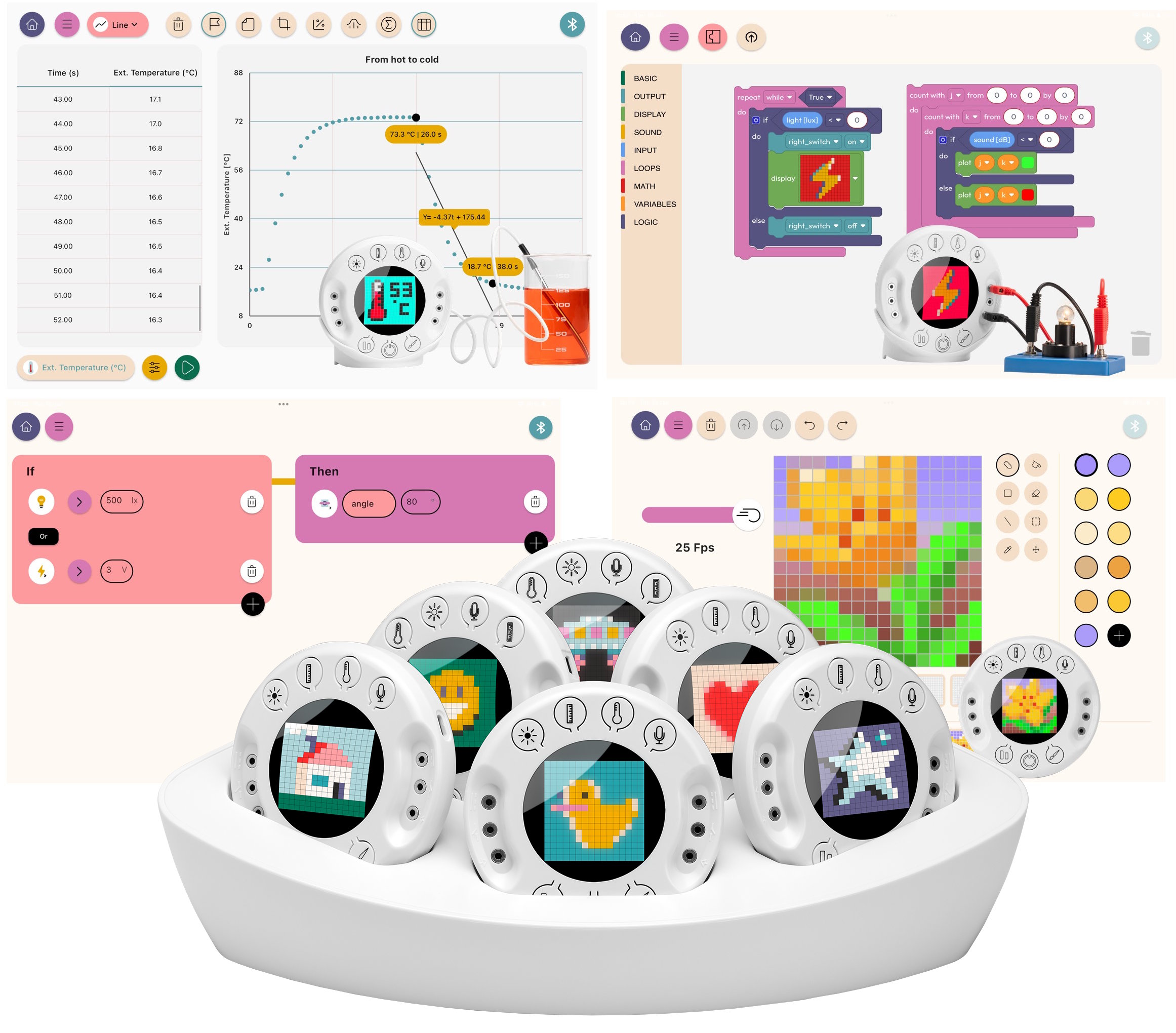 Sensores y centro de actividades STEAM para primaria, con 5 sensores, display LED color, sonido y salidas de control XPLORIS